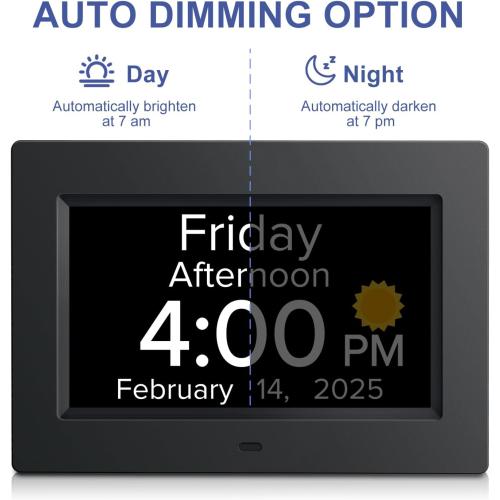 Digital Alarm Clock with Date and Day of Week for Dementia Seniors, Voice Announcement Time, Multiple Alarm Sets, Auto DST, Designed Specifically for Elderly - Black