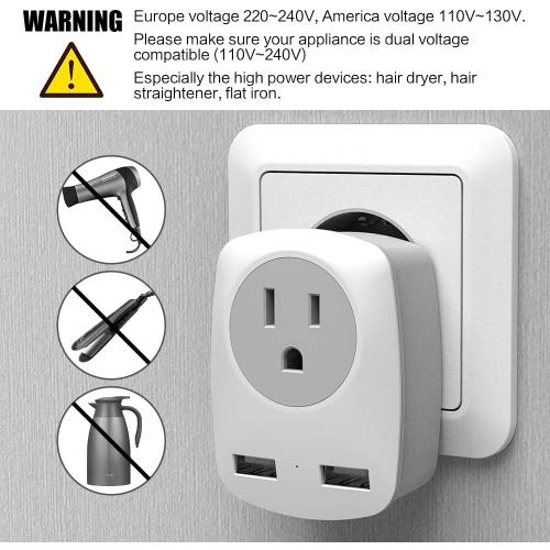 European Travel Plug Adapter, The US to Europe & UK Power Outlet Converter, USA to England Ireland German Italy Spain France Greece Iceland International Electrical Adaptor USB Wall Charger