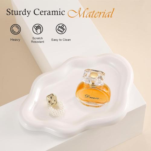 CCINPPY Ceramic Jewelry Tray Trinket Dish, Decorative Cloud Vanity Key Tray for Women, Ring Holder Dish, Cute Jewelry Plate Bowl Room Decor Aesthetic, White, Medium