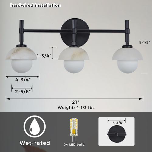 Mid-Century Modern Natural Alabaster Hand-Carved Wall Sconce, 3-Light Vanity Light Fixture Over Mirror with Alabaster Shade, Wall Light for Hallway, Bathroom ( SEE THE PICTURES FOR THE COLOR)