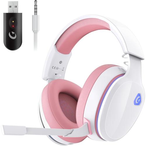 Color Pink 2.4GHz Wireless Gaming Headset for PS5, PS4 Fortnite & FPS Gamers, PC, Nintendo Switch, Bluetooth 5.3 Gaming Headphones with Noise Canceling Mic, Stereo Sound, 40 Hr Battery (Pink)