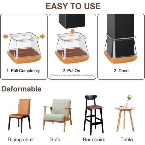 OCONDA 20 Pcs Chair Leg Floor Protectors Fit Diameter:1-1/16 to 1-7/16 | Square Furniture Pads for Hardwood Floors, Silicone Chair Leg Cups with Wrapped Felt, Anti-Scratch, Reduce Noise