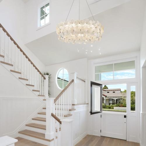 32'' Flower LED Chandelier Large Luxury Crystal Light Fixture Chrome Dimmable Modern Chandeliers Light with Remote Control for High Ceiling Foyer Living Room Bedroom Entryway(3000K-6500K)