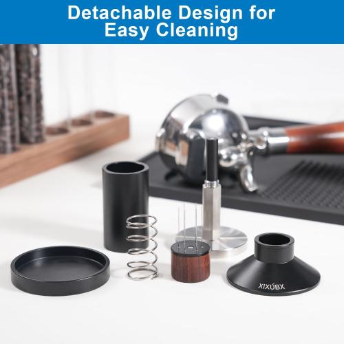53mm Espresso Tamper & Magnetic WDT Tool, Barista Cofee Tamper with Spring Loaded, Anodized Aluminum Alloy Handle, Stainless Steel Corrugated Base with Cover for Portafilter Basket
