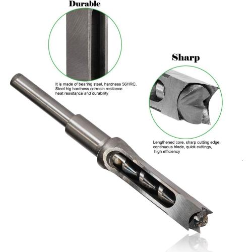 Square Hole Drill Bit, Steel Hardness Sharp Mortising Chisel Set 1/2-Inch, 1/4-Inch, 3/4inch, 3/8-Inch, 5/8-Inch, 5/16-Inch, 9/16-Inch Woodworking Mortiser Drill Bit-7pcs