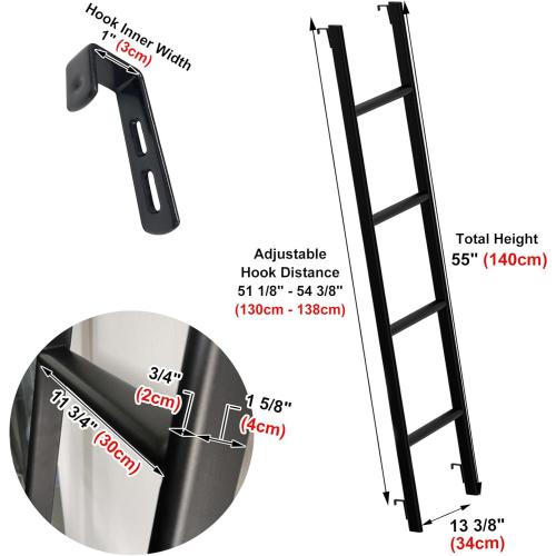 RV Bunk Bed LadderHeavy Duty Travel Trailer Bed Ladders with 4 Hook and Foot Caps, Metal Twin Bed Step Ladder for Home Dorm Appartments, Load 330 LBS (