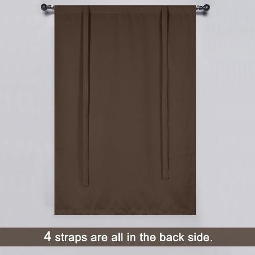 DONREN Coffee Brown Blackout Curtain for Bathroom Windows Adjustable Tie Up Shade Curtain with Rod Pocket Top for Kitchen (34 inches W x 54 inches L Set of 1)