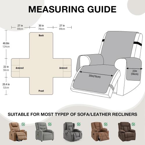 VANSOFY 100% Waterproof Recliner Chair Cover, Recliner Cover with Non-Slip Granule, Washable Reclining Chair with Pocket Furniture Protector for Kids, Pets(Black, 30)