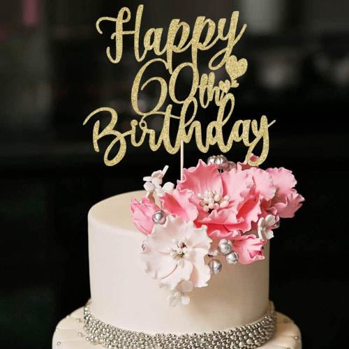 60th Handmade Glitter happy birthday Cake Topper, Cheers to 60th birthday Cake Bunting Decor,Party Decoration Supplies (Gold)