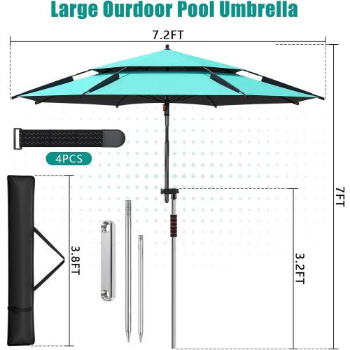 Above Ground Pool Umbrella 7.2 FT — Adjustable Outdoor Poolside Umbrella | UPF 50  Double-Layer Pool Shade Canopy for Backyard, Deck & Patio, Pool Accessories