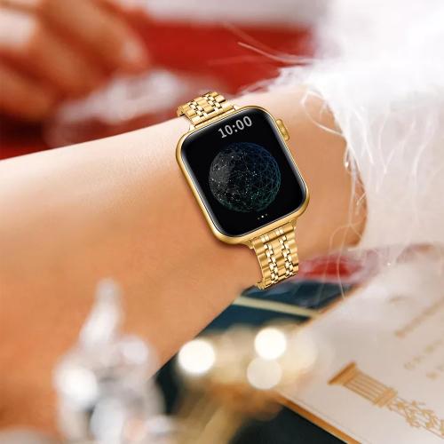 Slim Watch Band Compatible with Apple Watch 41mm 45mm 42mm 44mm 40mm 38mm Metal Stainless Steel Watchband Suitable for iWatch 11/10/9/8/7/6/5/4/3/2/1/SE Series Women Luxury Strap