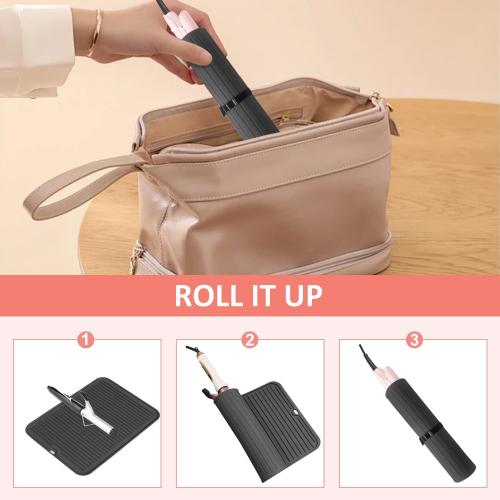 Quccefods Large Heat Resistant Silicone Mat for Hair Tools: Curling Iron, Flat Iron, Hair Straightener - Portable Hair Styling Pad Cover