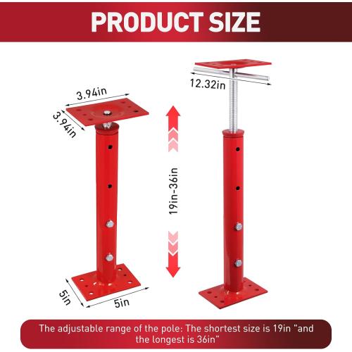 4 Pack House Jacks for Leveling 19''-36''Adjustable Support Jack,17636LBS Max Capacity Each Screw Pole Jack,for Temporary Support for Leveling-Red