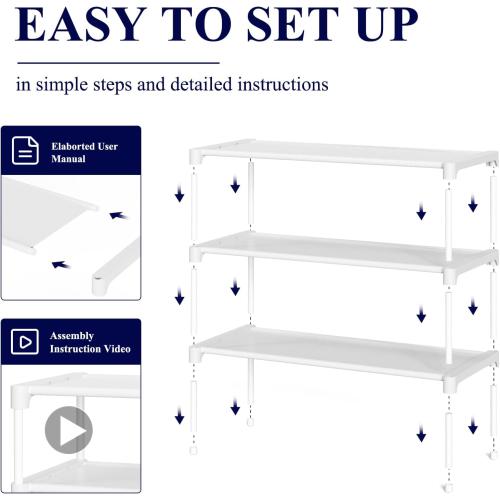 Kitsure Shoe Rack - Non-Woven Shoe Rack Shelf, Shoe Organizer for Closet, Entryway, Garage & Corridor, Stackable Shoe Shelves, 27.5 Wide - 3 Tier, White