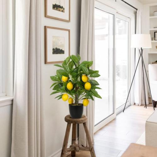 Velener Artificial Potted Plants 15.7 inches Fake Lemon Tree Artificial Lemons Citrus Tree with Black Pot Faux Plants Indoor for Home,Office, Living Room Table, Desk