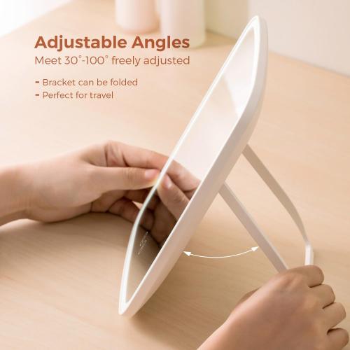 Lighted Makeup Mirror, Portable Mirror with Lights, 1500mAh Rechargeable Vanity Mirror with 3 Colors and Brightness Adjustable