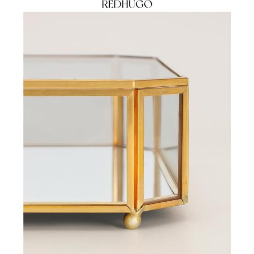 REDHUGO Large Glass Boxes for Display Handmade, Octagon, Gold