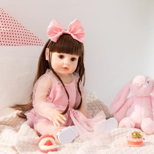 Reborn Baby Dolls - 22 Inch Cute Realistic Baby Doll Body with Hair Silicone Full Vinyl Body Newborn Doll Real Life Like Muñecas Reales para Niñas Toddler Clothes Gift Set for Kid Age3  (Pink Girl)