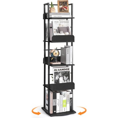 Bikoney Rotating Bookshelf, 360 Display Spinning Bookshelf Tower, 5-Tier Narrow Bookcase, Tall Industrial Book Shelf Organizer, Small Corner Book Shelves for Living Room, Black