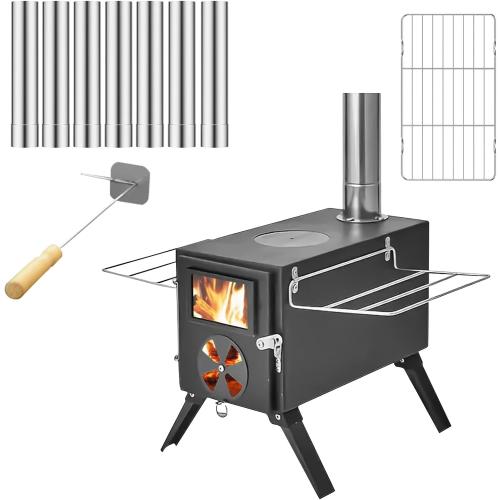 Portable Wood Stove, Foldable Hot Tent Stove, Wood Burning Stove with Chimney, No Smoke Leakage & Easy to Install, for Camping, Hunting, Ice Fishing, Cooking