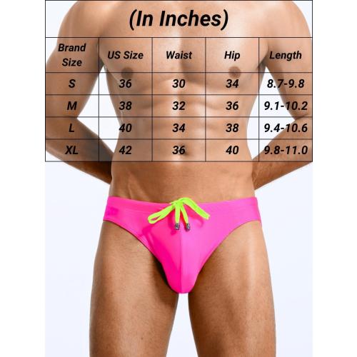 Mens Large Pink Swim Briefs Underwear, Neon Drawstring Bikini Swimwear Pool Party, Micro Thong Swimsuit Beach Tan Through