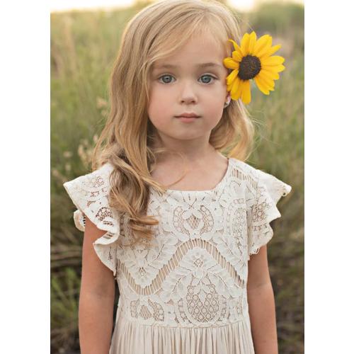 White Boho Toddler Flower Girls Dresses for Wedding Lace Embroidery Bridesmaid Dresses Long Chiffon Party Dresses PT126