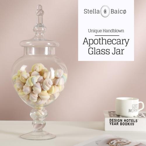 Large Glass Apothecary Jars with Lid, Clear Glass Candy Jar for Candy Buffet, Decorative Glass Jar for Party, Wedding and Home Decor, Elegant Glass Candy Canister (Height: 15, Diameter: 6.3)