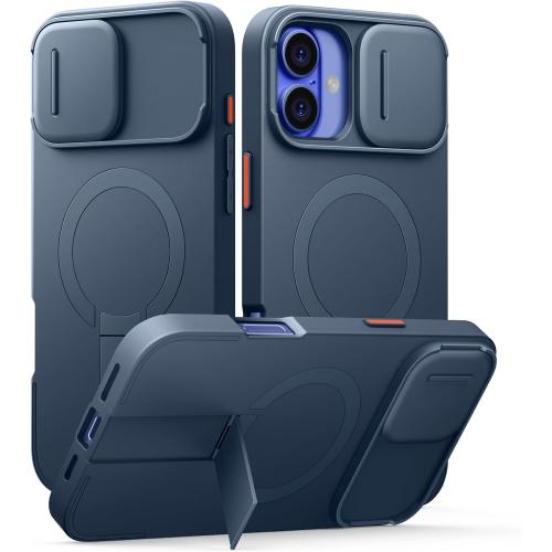 SURITCH for iPhone 16 Plus Case with Magnetic Camera Slide Cover and Adjustable Kickstand, Compatible with MagSafe, Shockproof Bumper Case Slim Protective Cover for iPhone 16 Plus 6.7 Inch, Blue