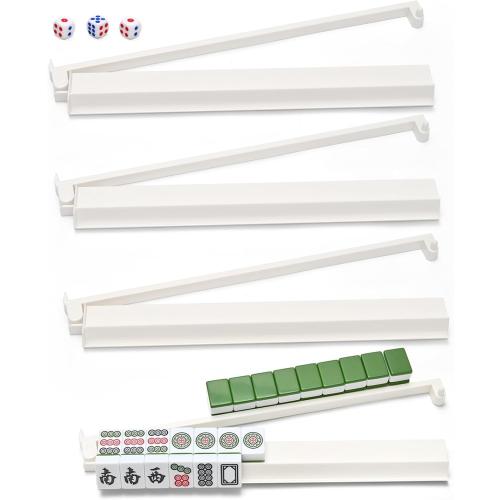 Mahjong Racks with Pushers, All-in-One Mahjong Tile Pushers and Racks with 3 Dices, Modern American Tile Set of 4 (White)