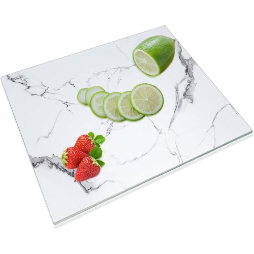 JAMBALAY Tempered Glass Cutting Board for Kitchen 12x 16 White Glass Cutting Board with Design, Marble Chopping Board with Non-Slip Foot, Heat & Shatter Resistant, Dishwasher