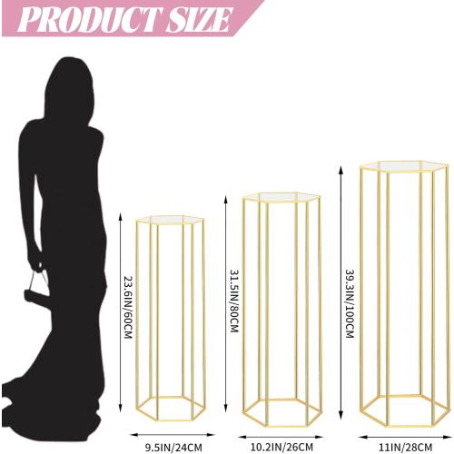 Set of 3 Color Gold Cylinder Stands for Party, 3PCS Hexagon Pedestal Stand, Cilindros Para Fiestas Cake Table Stand for Parties Cylinder Tables for Parties Hexagon Cylinder Stands for Party