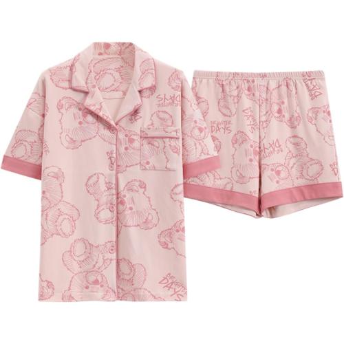 Size 2XL...Cute Summer Pajama Set Women Kawaii Short Sleeves Short Pants Padded Bra Pajamas Cardigan House Pjs Nighty Piyamas