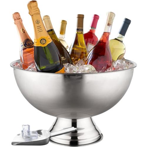Premium 12L Large Ice Bucket for Parties – 16x16x10 Silver Stainless Steel Beverage Tub with Scoop – Insulated Ice Bucket for Cocktail Bar, Beers & Champagnes – 1.77kg Drink Bucket for Celebrations