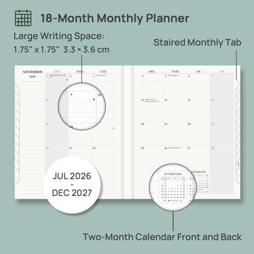 POPRUN Monthly Planner 2026-2027, Large-8 x 10, 18 Month Calendar Book