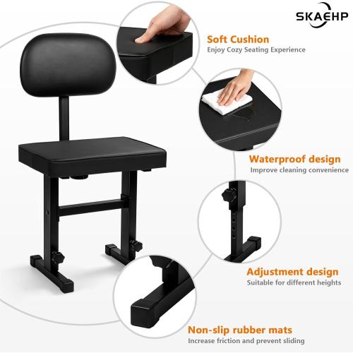Piano Bench with backrest, Adjustable Music Keyboard Bench Stool Seat with Black Padded Cushion for Keyboard Piano, Professional Heavy Duty Piano Stool Chair with PU Leather for Musicians