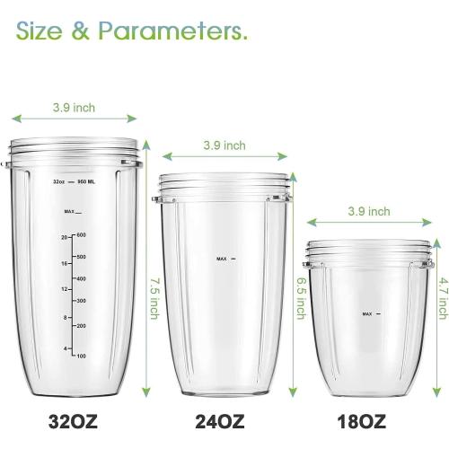 2-pack Replacement Parts Upgrade 32oz Cups with Flip-Top To-Go-Lid and Rubber Gaskets Compatible with NutriBullet 600w/900w Blender Accessory