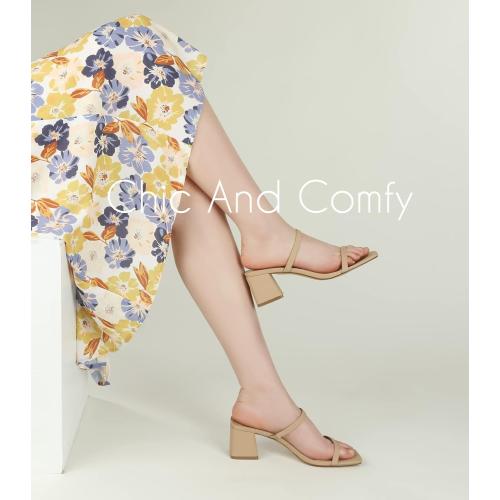 Size 8....Leevar Square Toe Heeled Sandals for Women - Women's Low Block Heels Sandals - 2.25IN Open Toe Ankle Strap Chunky Heels - Slip on Heeled Sandal Mule- Nude Black Strappy Heels for Party Wedding Dress Shoes