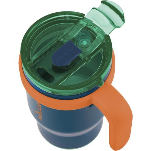 REDUCE 14 oz Coldee Tumbler with Handle for Kids - 2 Pack, Leakproof Insulated Stainless Steel Mug with Lid & Spill-Proof Straw, Keeps Drinks Cold up to 18 Hrs, Grey and Navy