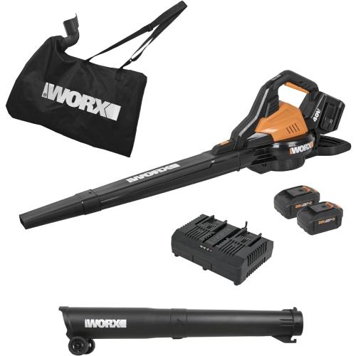 WORX Cordless Leaf Blower, 3 in 1 Blowers for Lawn Care with Leaf Vacuum & Leaf Mulcher, Electric Blower with Brushless Motor & 2 Speed Control, 2 × 4.0 Ah Batteries & Charger Included, WG583