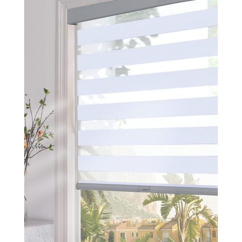 Persilux Blackout Cordless Zebra Blinds for Indoor Windows, Sheer Shades, with Upgraded Cassette, Dual Layers Light Control for Day and Night for Bedroom, Easy to Install (35.5 Wx64 H, Light Grey)