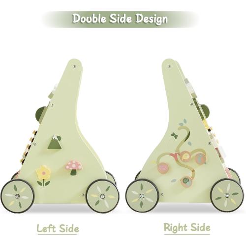 Beright Wooden Baby Walker Push and Pull Learning Activity Walker Kids’ Activity Toy Multiple Activities Center Develops Motor Skills & Stimulates Creativity(Green)