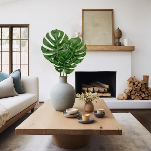 DILATATA 3 Pack Artificial Monstera Leaves with Long Stem for Vase - Fake Tropical Plants Palm Leaves Realistic Philo Turtle Leaves for Home Wedding Party Decor