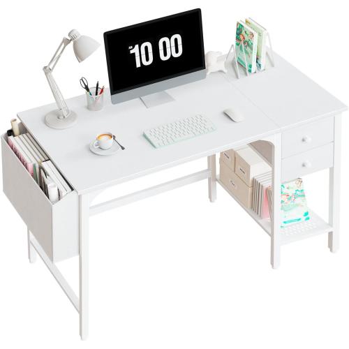 Lufeiya White Small Desk with Drawers - 40 Inch Computer Desk for Small Space Home Office, Modern Simple Study Writing Table PC Desks