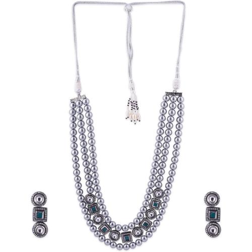 Binnis wardrobe green beaded five lines Beautiful handcrafted menakari lotus necklace set