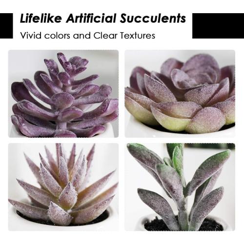 NORRIK BY DESIGN Purple Artificial Faux Succulents in Pots, Mini Purple Fake Plants for Women Desk, Small Realistic Faux Succulents for Home Office Accessories Window Sill Bathroom Bedroom 4 Set