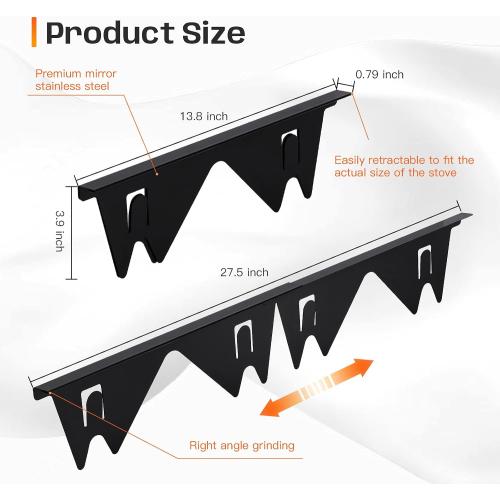 Stainless Steel Stove Gap Covers,Stove Gap Filler, Range Trim Kit, Stove Gap Guards, Heat Resistant and Easy to Clean, Easy retractable Length 13.8 to 27.5, Width 0.79,Black(2PCS)