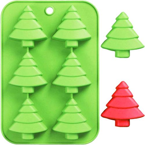 AnyDesign Christmas Silicone Molds Red Green Xmas Tree Candy Chocolate Mould, 2Pcs