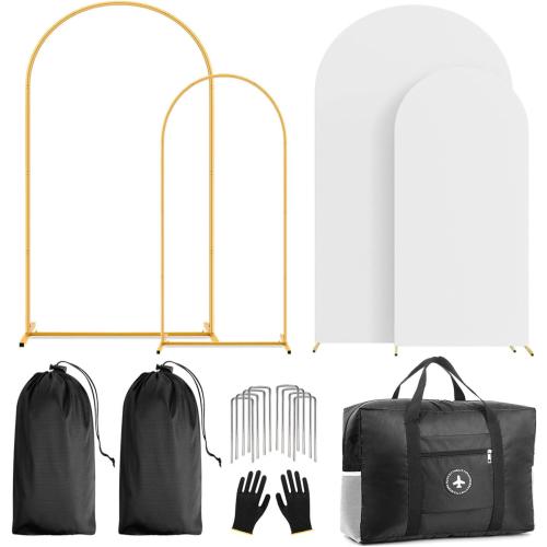 Arch Backdrop Stand and Cover Set (7.2ft,6ft) Birthday Party Wedding Ceremony Bridal Baby Shower Event Decor Gender Reveal (White, 7.2Ft 6Ft)