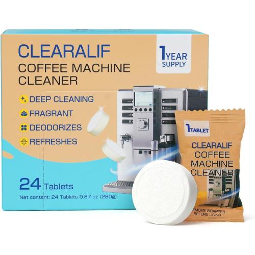 CLEARALIF Coffee Machine Cleaner Descale, 24 Count, Unscented,Coffee Machine Cleaner Tablets Works With All Coffee Makers