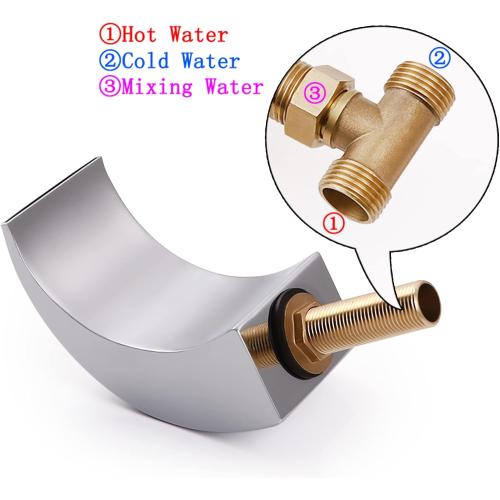 SKOWLL Polished Chrome Deck Mount Bathroom Faucet, 2 Handle Modern LED Waterfall Vanity Sink Faucet, 8 Inch Widespread Lavatroy Sink Faucets